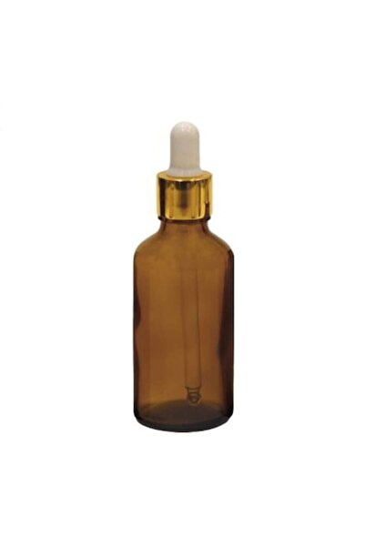 Bottle Кехлибарено стъкло с пипета, златна капачка за пипета/бяла гума, 50 мл