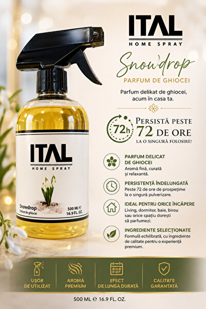 İtal Home Spray Snowdrop – Parfum de cameră cu aromă de ghiocei, 500 ml