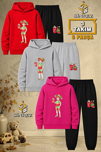 SİNREZ Children's Unisex 3Lu Set Boys' Watermelon Combination Printed Hooded ...