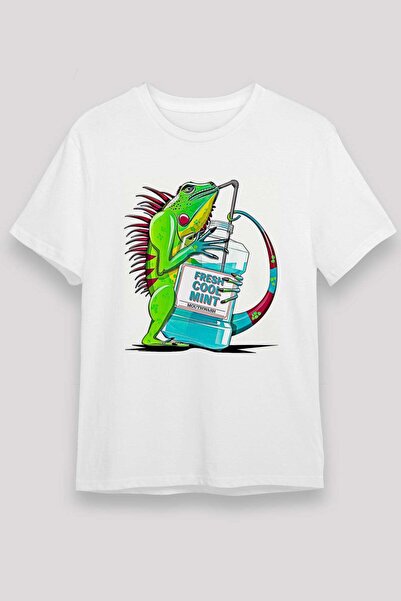 Darkhane Iguana Unisex Printed White T-Shirt - Tshirt