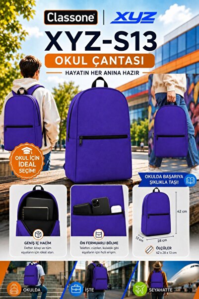 Classone XYZ S10 Eko Serisi XYZ-S13 Unisex, Okul, Sırt Çantası - Mor