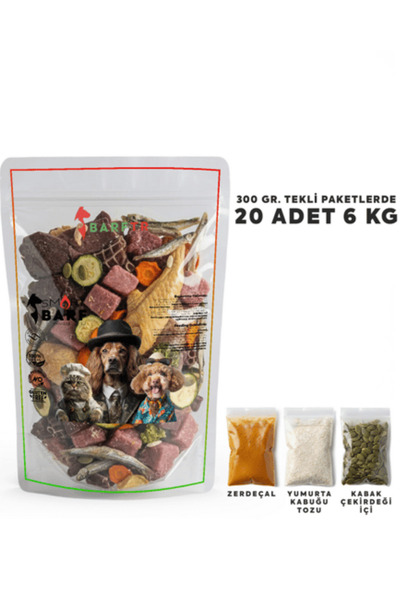 BARFTR Smart Barf Köpek Maması 300 gram Tekli Ambalajlarda 20 Adet 6 Kg