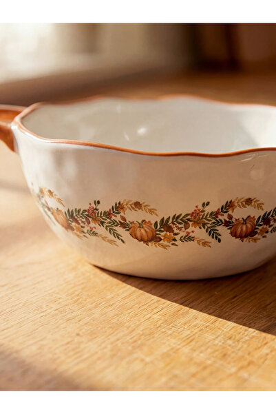 LC Waikiki Lcw Home Mixed Pumpkin Pattern Double Handle Ceramic Salad Bowl