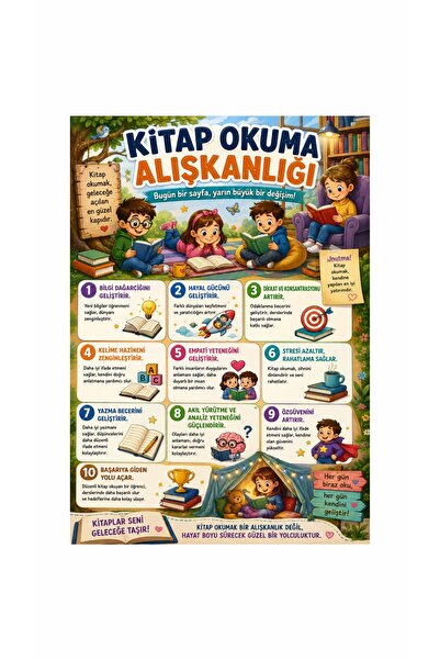Gokco Okul Sınıf Öğrenci Afişi Kitap Okuma Alışkanlığı Afişi 50x70cm Ebat Vin...