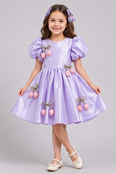 Riccotarz Girl's Watermelon Sleeves and Tulip Ribbon Detailed Skirt, Fluffy P...