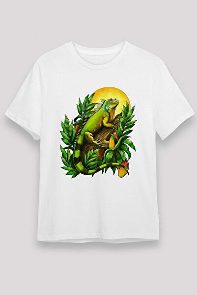 Darkhane Iguana Unisex Printed White T-Shirt - Tshirt