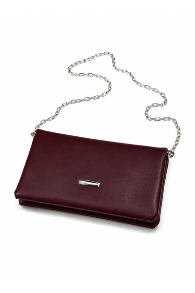 cantamella Burgundy Women's Faux Leather Metal Chain Cover Portfolio and Shou...