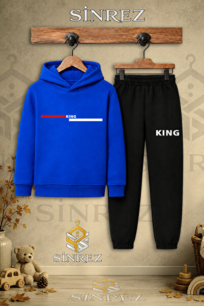 SİNREZ Children's Unisex Single King Red and White Side Stripe Printed Hooded...
