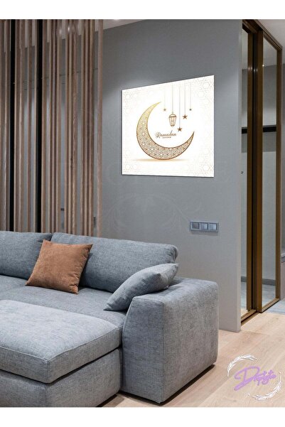 Droplyte لوحة فنية إسلامية لرمضان كريم على قماش مع إطار خشبي لديكور المنزل 30...