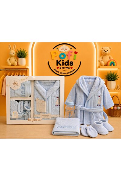 Pofi Baby Kutulu %100 Pamuk Çocuk Bornoz Takımı (1-5yaş)