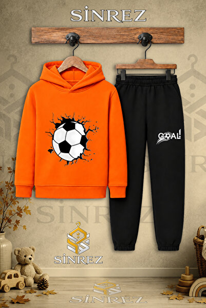 SİNREZ Children's Unisex Single Soccer Ball Graft Printed Hooded Tracksuit Set