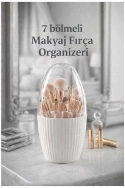 Hibana 7 Bölmeli Beyaz Makyaj Fırçası Ve Kozmetik Düzenleyici Şeffaf Kapaklı Toparlayıcı Organizer