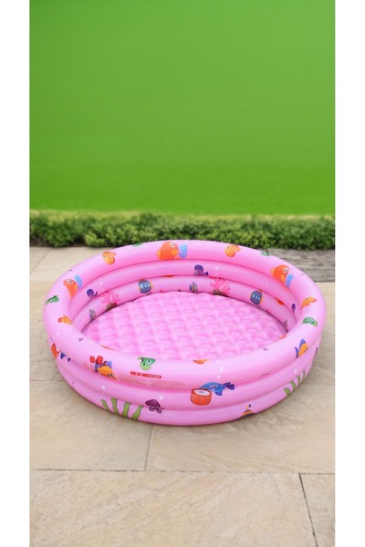 jonaeinah Pink Color Round 3-Tier Water Patterned Kids Swimming Pool - Jr-100...