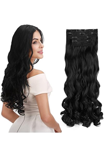 Hepiide 24 Inch Clip in Long Curly Wavy Synthetic Hair Extension, 4PCS Thick ...