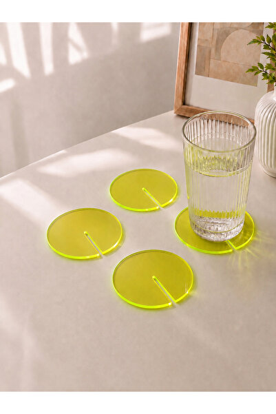 KAYNOCK Set of 4 Green Round Plexiglass Coasters (10X10 cm)