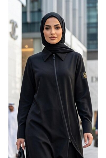 Alnoor abaya جاكيت بليزر أسود نسائي طويل محتشم رسمي قصة عباية كوت بإغلاق سحاب...