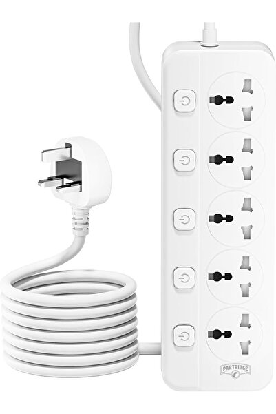 Partridge Pub Singapore Partridge 5-Way Extension Lead, White, 3 Metre Cable,...