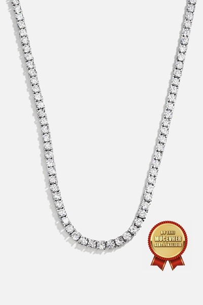 MEKS JEWELS 925 Ayar Gümüş Zirkon Taşlı Beyaz Altın Kaplama 4mm Su Yolu Kolye