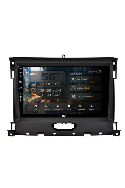 HUB64 Navigație Android Ford Ranger (2015-2022), 9 inch, 6GB RAM, CarPlay și ...