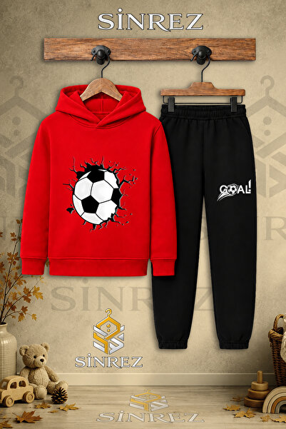 SİNREZ Children's Unisex Single Soccer Ball Graft Printed Hooded Tracksuit Set