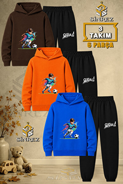 SİNREZ Children's Unisex 3Lu Set Football Kids Size 24 Printed Hooded Tracksu...