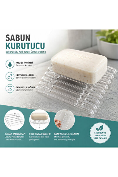 HB LİFE Şeffaf Sabun Kurutucu Sabunluk – Hızlı Su Tahliyeli, Hijyenik ve Pratik Sabun Koruyucu