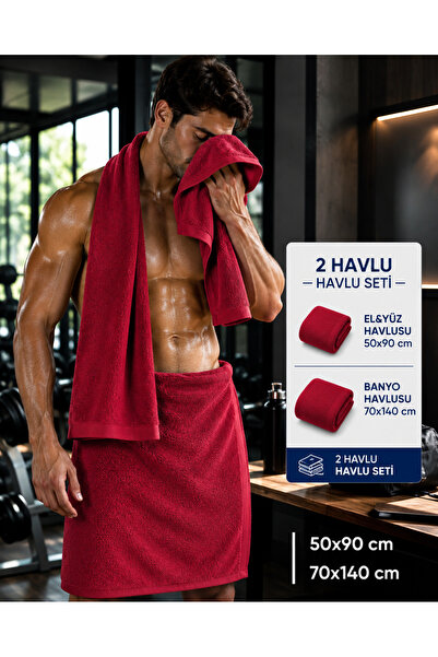 Pera Deluxe Havlu 2’li Set 50x90 + 70x140 cm – 5 Renk Seçenekli Banyo, El Yüz...