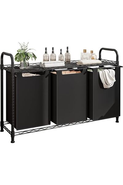 Solerconm Laundry Hamper with Top Shelf & 3 Removable Bags,Clothes Sorter