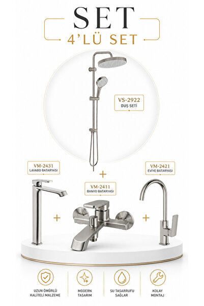 Valtemo VALENTINI + BIGART 4'LÜ ÇANAK LAVABO, BANYO, EVİYE VE ROBOT DUŞ SETİ ...