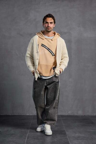 #vdr viadellerose Bej Armalı Kapüşonlu Sweatshirt 10003