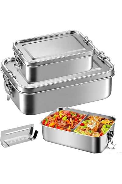 GENERAL 2-Pack Stainless Steel Bento Box, Metal Lunch Box, Leak-Proof Food Sn...