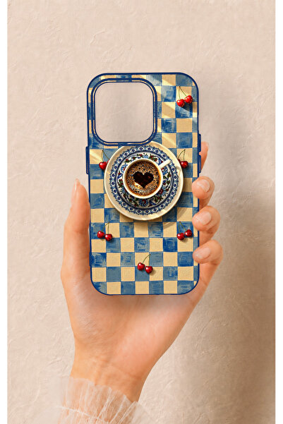 Vip Case iPhone 15 Pro Uyumlu Kalpli Kahve Desenli Silikon Kılıf