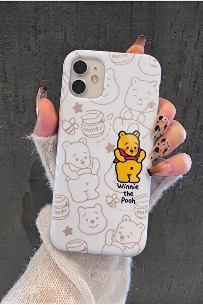 KVK PRİVACY iPhone 11 Uyumlu Winnie The Pooh Desenli Beyaz Soft Touch Silikon...