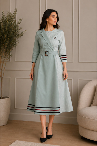 SUGA Women's Elegant Loose Fit Midi Dress with Waist Belt Fashionable Design ...