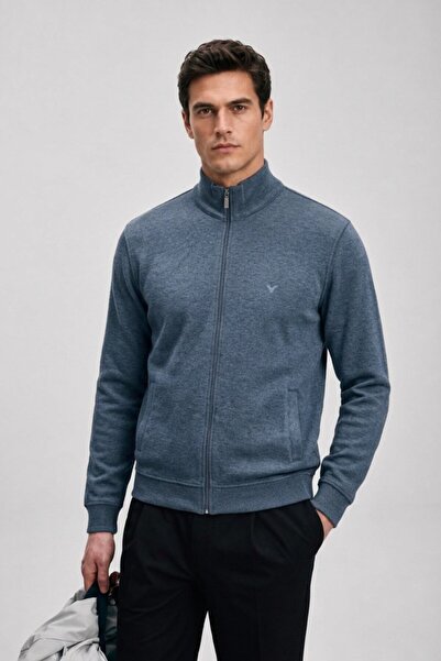 Maccali Men's Regular Fit Indigo Winter Cardigan with Zipper Pockets