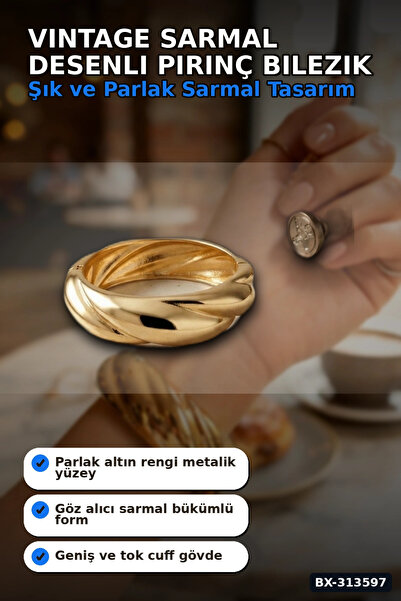 Mercansa Vintage Spiral Patterned Brass Bracelet - 1 Piece Thick Handcuff Mod...