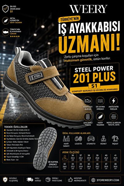 e&e 201 Plus S1 Hakiki Deri Kompozit Burunlu Yazlık İş Ayakkabısı Kaymaz Taba...