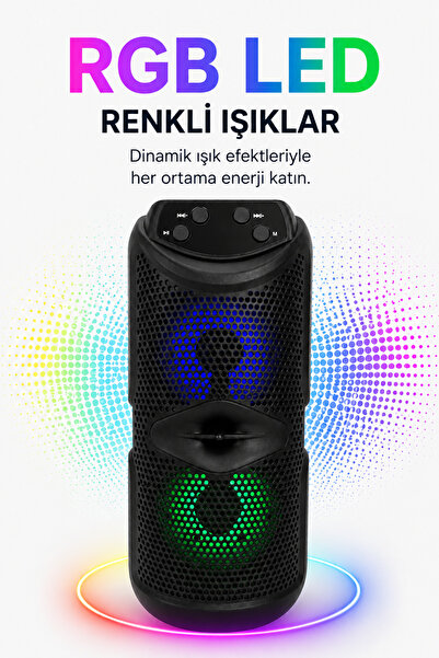 Abbruch Taşınabilir Kablosuz Hoparlör RGB Işık FM Radyo Güçlü Bass Bluetooth Hoparlör
