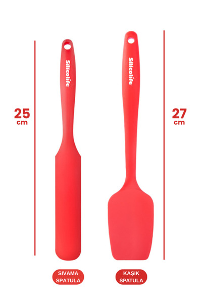 Silicolife 2’li Pasta Spatula Seti, Silikon Yanmaz Yapışmaz Kaşık Spatula ve Krema Sos Çikolata Sıvama Bıçağı