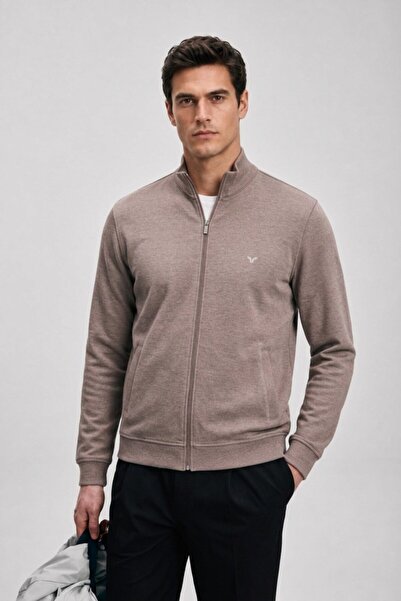 Maccali Men's Regular Fit Zipper Pocket A.Brown Winter Cardigan