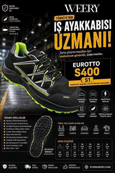e&e Eurotto K S400 S1 Kompozit Burunlu Spor İş Ayakkabısı Kaymaz Taban Yarım ...