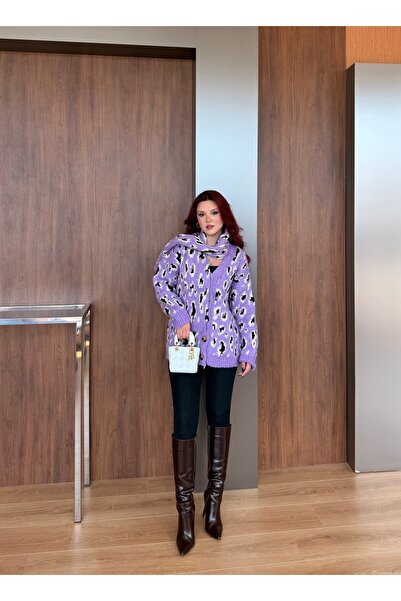 Ulugöl Tekstil Ζακέτα με σχέδιο λεοπάρ και κασκόλ