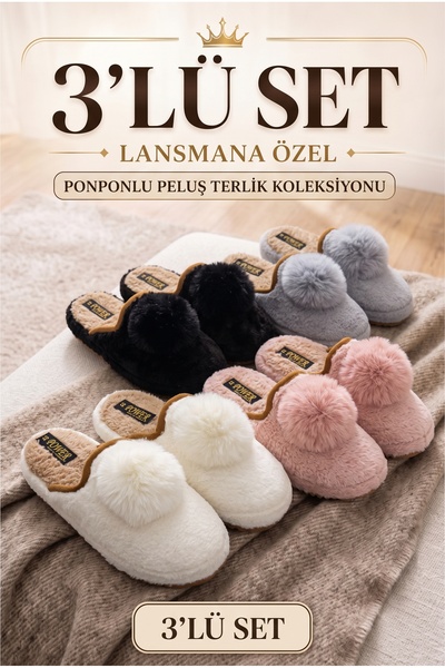 StWenn 3-Pack Home Slippers Dowry Slippers Winter Slippers Noiseless Light Sole