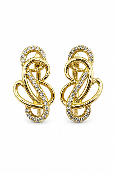 Stelle Jewelry Gold Color Zircon Stone Curved Design Women's Earrings 2.2 cm ...