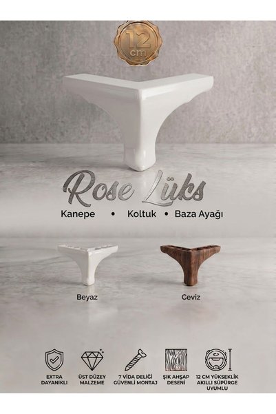 Lüks Rose 12cm Kanepe Koltuk ve Baza Ayağı Robot Süpürge Uyumlu Ekstra Dayanı...
