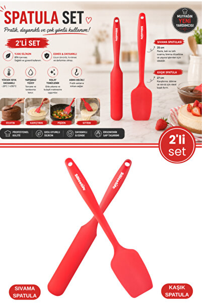Silicolife 2’li Pasta Spatula Seti, Silikon Yanmaz Yapışmaz Kaşık Spatula ve ...