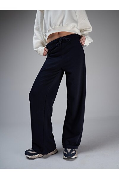 citycenterfashion Women's Elastic Waist Tie 3-Thread Non-Threaded Wide Leg Pa...