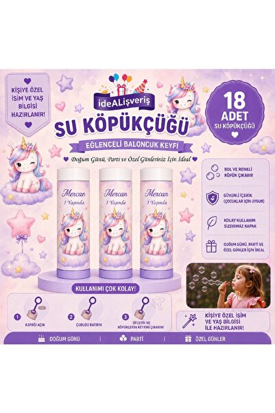 Bkmc Kişiye Özel Unicorn Temalı Su Köpükçüğü Baloncuk | İsim ve Yaş Baskılı |...