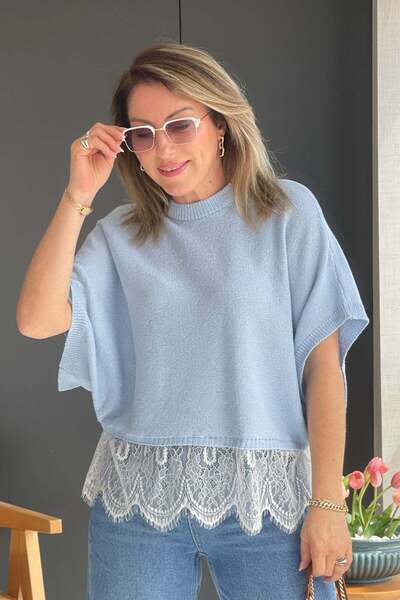 MİSLİNA BUTİK Dantel Detay Bebe Mavi Bluz
