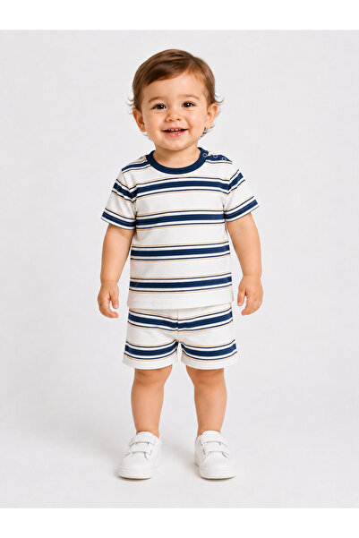 WE&ME Baby Boy Summer 2-Piece Set Striped Short Sleeve T-Shirt Shorts Set Dai...